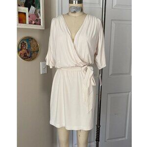 JESSICA SIMPSON ivory Y2K Mock Wrap V-Neck fringe Belted Mini Dress *X-SMALL*